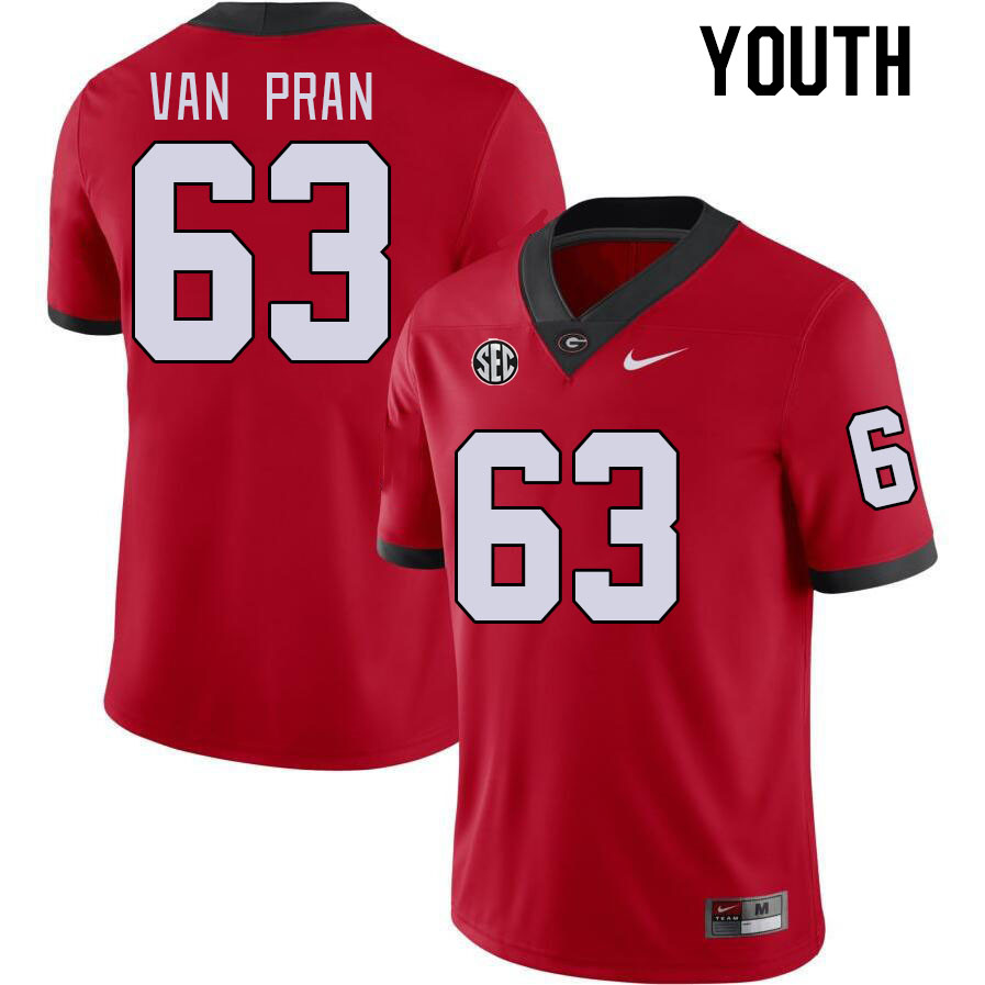 Youth #63 Sedrick Van Pran Georgia Bulldogs College Football Jerseys Stitched-Red - Click Image to Close